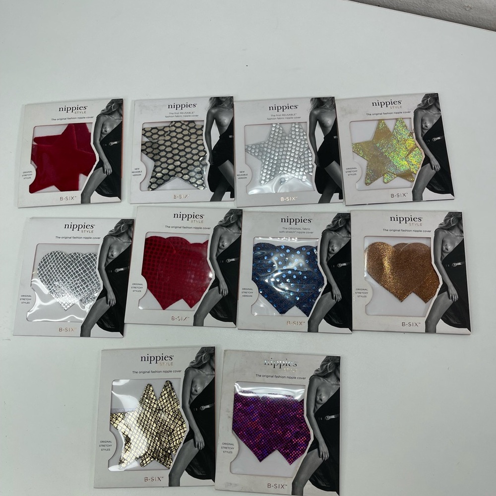 10 Nippies B-SIX B/C Nipple Covers Pasties Waterproof Hearts Stars Festival - Picture 2 of 4